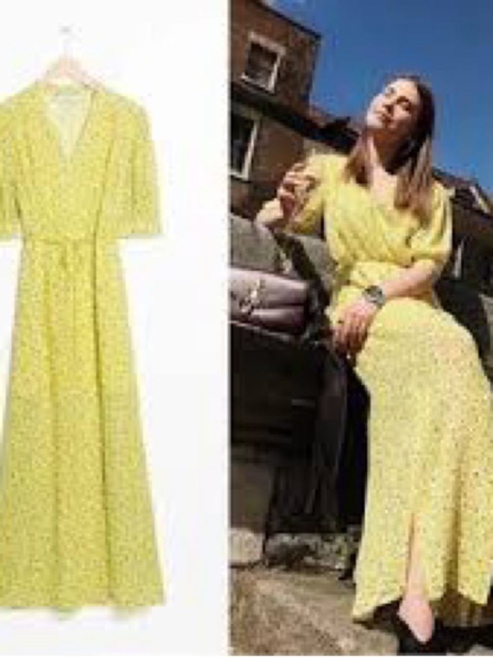 & Other Stories Midi Dress Womens 8 Yellow Excellent Floral Wrap Tie Waist